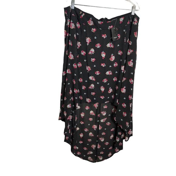 Torrid Skirt Women's 20 Black Floral Polka Dot Hi Low Maxi Colorful NWT - Picture 1 of 10